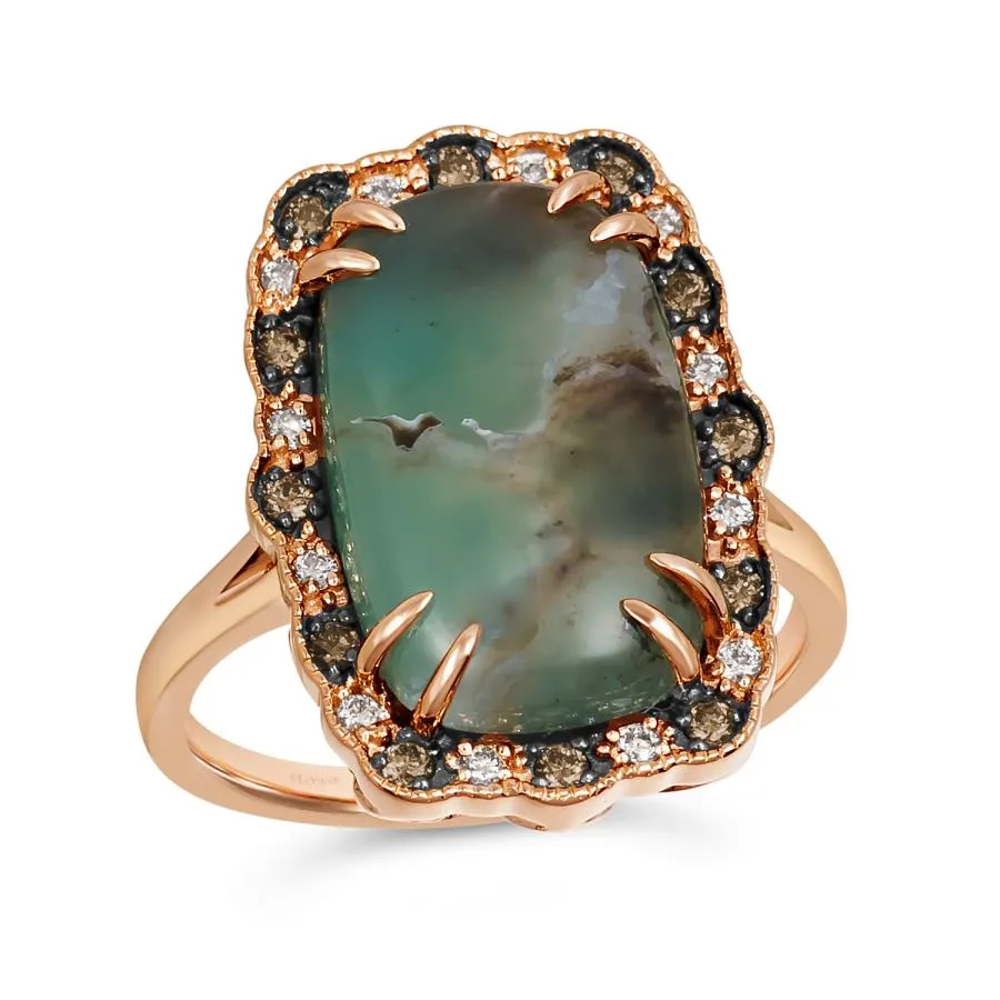 Rose Gold Aquaprase Ring with Chocolate and Nude Diamonds