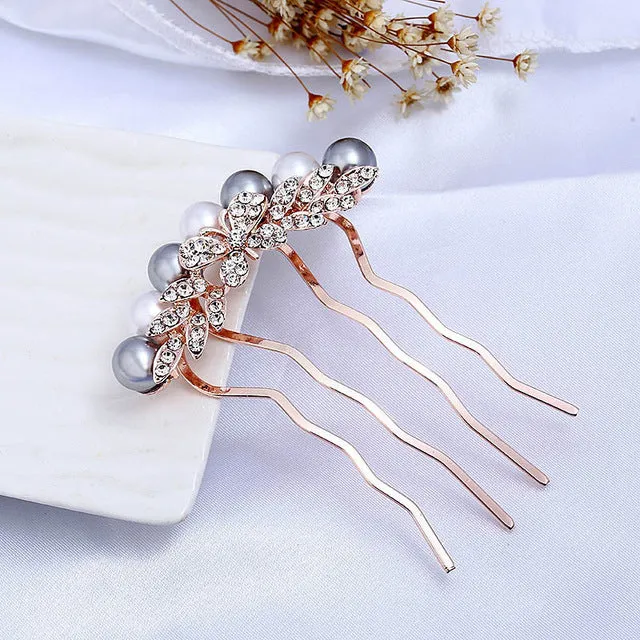 Rose Gold Wedding Hair Combs Full Crystal Butterfly  Wedding Bridal Hair Jewelry Accessories