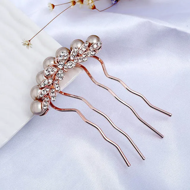 Rose Gold Wedding Hair Combs Full Crystal Butterfly  Wedding Bridal Hair Jewelry Accessories