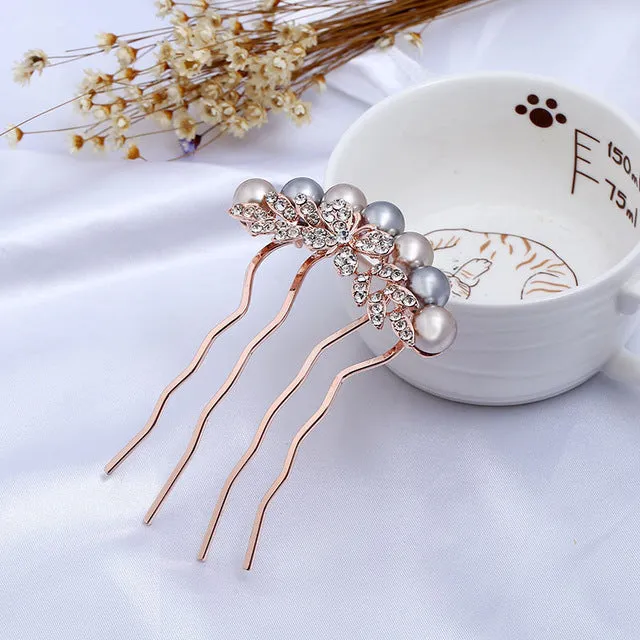 Rose Gold Wedding Hair Combs Full Crystal Butterfly  Wedding Bridal Hair Jewelry Accessories