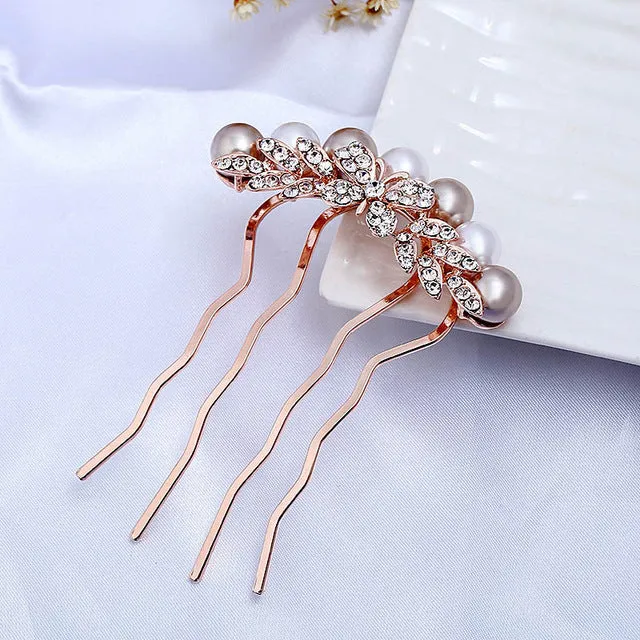 Rose Gold Wedding Hair Combs Full Crystal Butterfly  Wedding Bridal Hair Jewelry Accessories