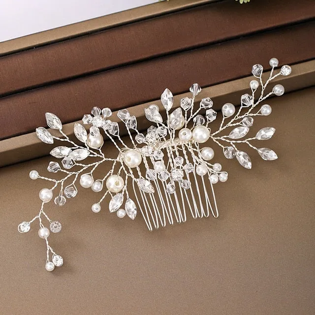 Silver Color Pearl Crystal Bridal Wedding Hair Combs