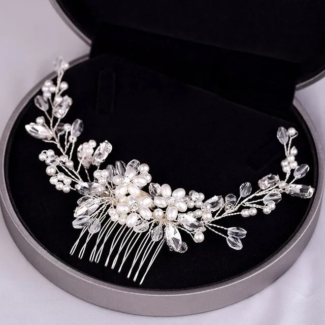 Silver Color Pearl Crystal Bridal Wedding Hair Combs