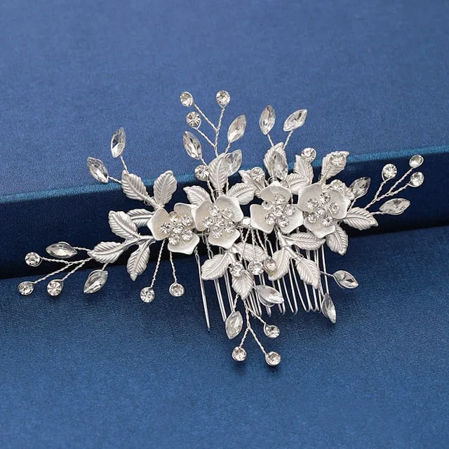 Silver Color Pearl Crystal Bridal Wedding Hair Combs