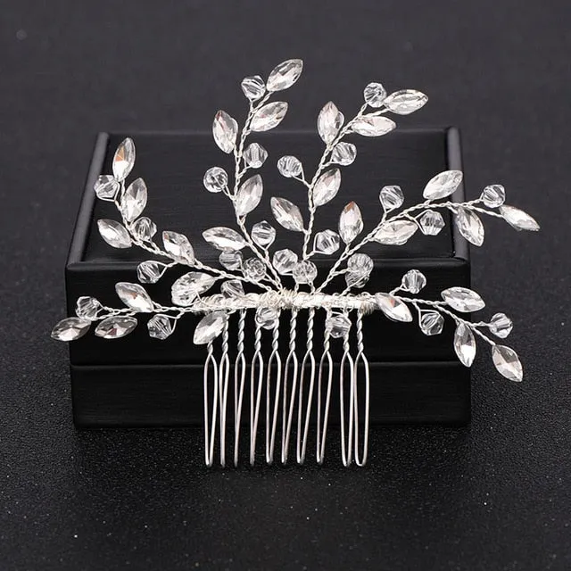 Silver Color Pearl Crystal Bridal Wedding Hair Combs