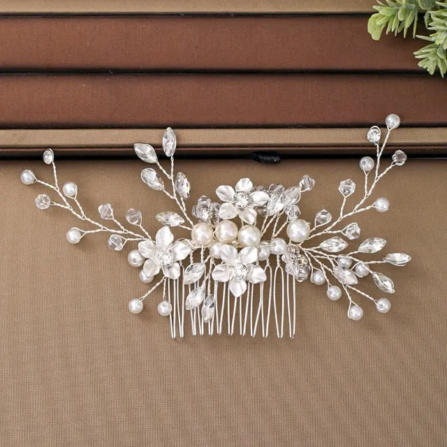 Silver Color Pearl Crystal Bridal Wedding Hair Combs