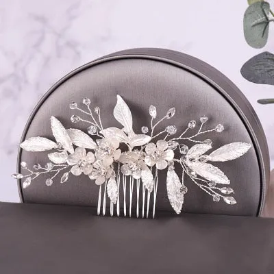 Silver Color Pearl Crystal Bridal Wedding Hair Combs