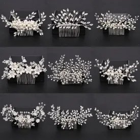 Silver Color Pearl Crystal Bridal Wedding Hair Combs