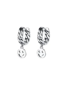 Smiley Hoop Earrings, 925 Sterling Silver  Luxury Hypoallergenic Huggie Happy Face Earrings