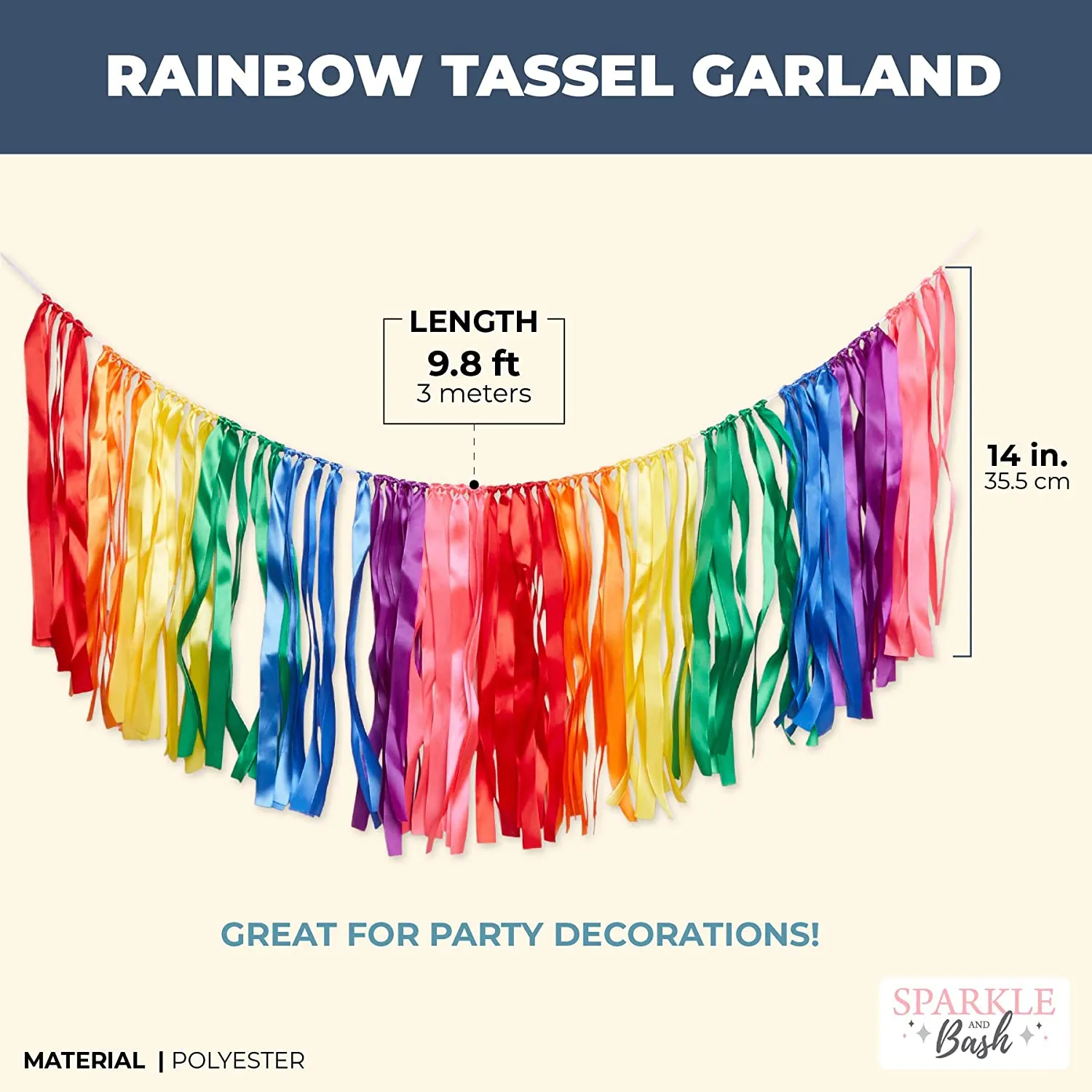 Sparkle and Bash Rainbow Colorful Tassels Garland Party Banner Decorations (14 x 118 Inches)