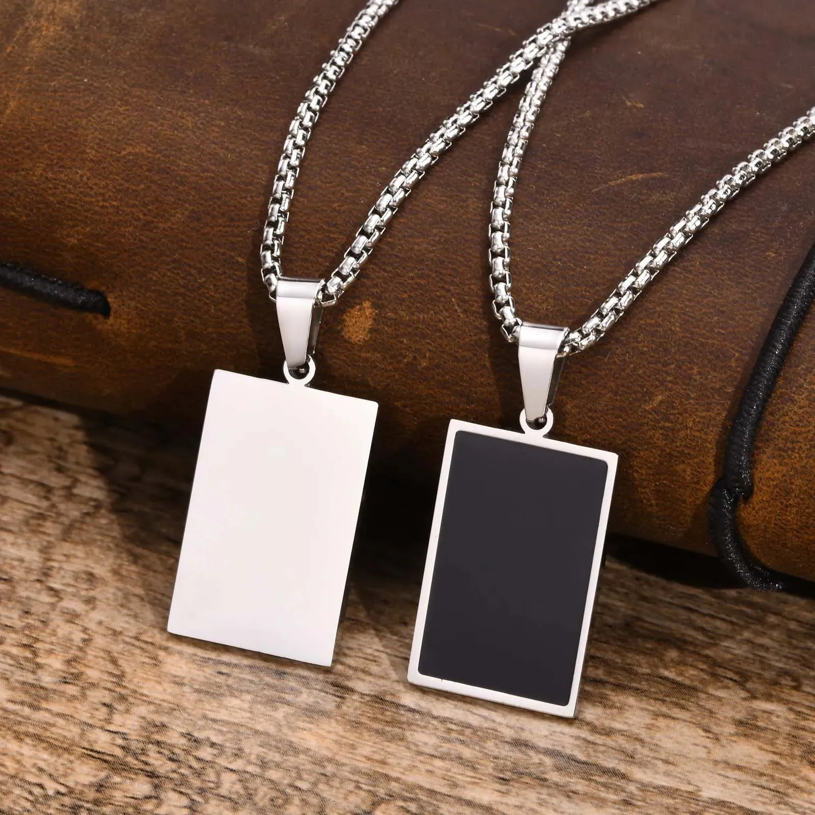 Stylish Gold Color Mens Geometric Square Necklaces,Black Enamel Rectangle Pendant with Rope Box Chain Collar Gift Jewelry