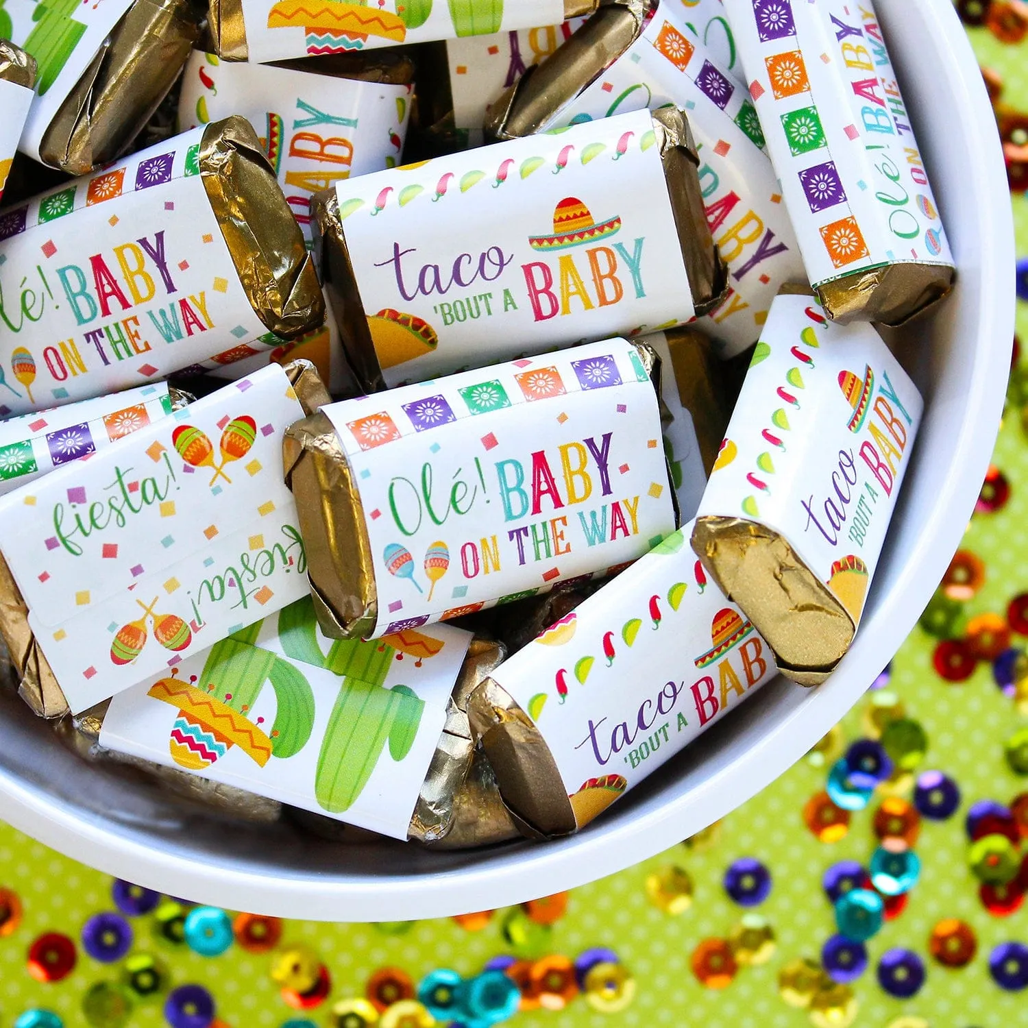 Taco 'Bout a Baby:  Baby Shower - Hershey's Miniatures Candy Bar Wrappers Stickers - 45 Stickers