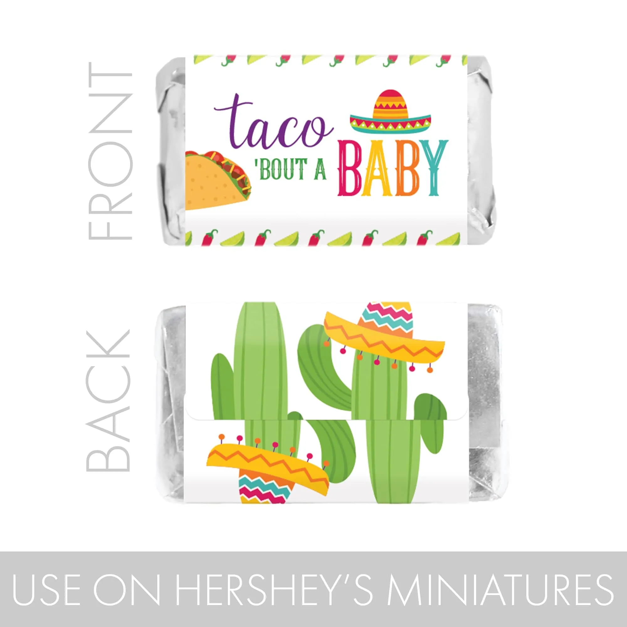 Taco 'Bout a Baby:  Baby Shower - Hershey's Miniatures Candy Bar Wrappers Stickers - 45 Stickers