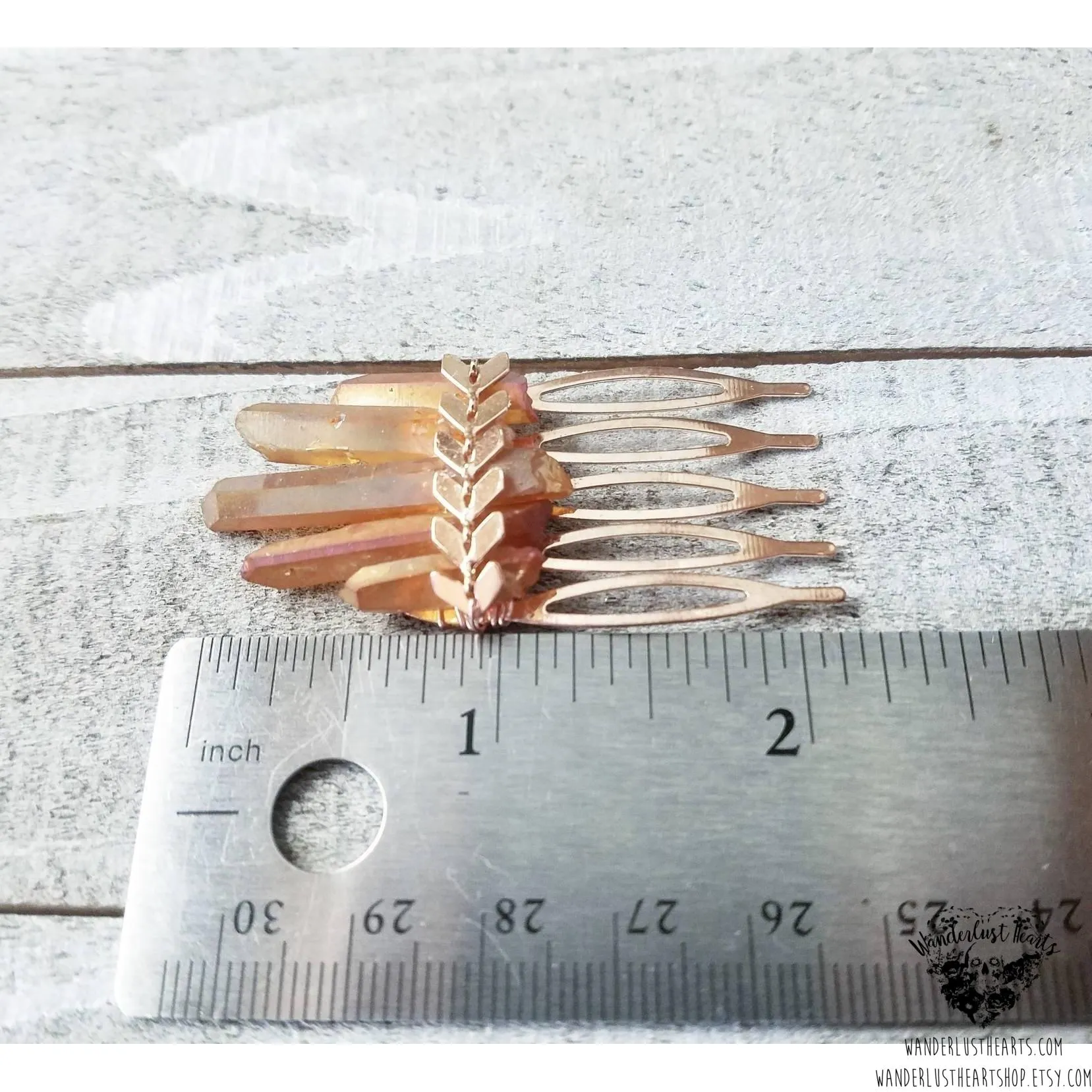 Tangerine quartz crystal Boho hair comb