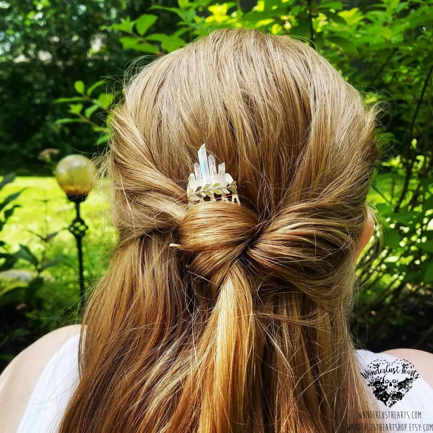 Tangerine quartz crystal Boho hair comb