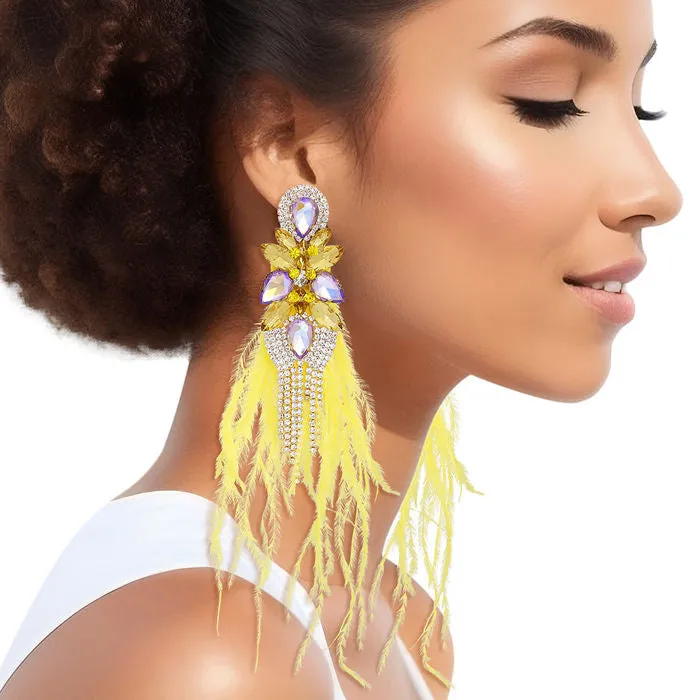 Tassel Feather Glass Earrings for Women