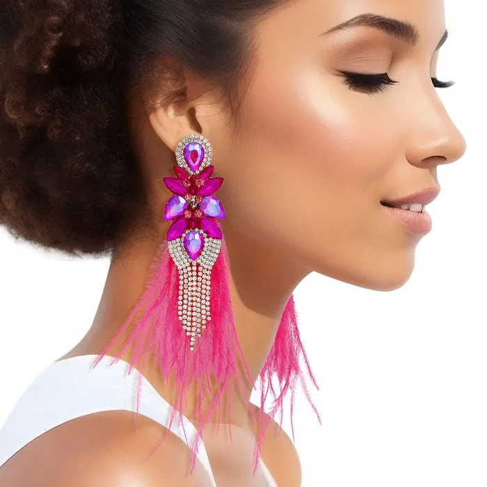 Tassel Feather Glass Earrings for Women