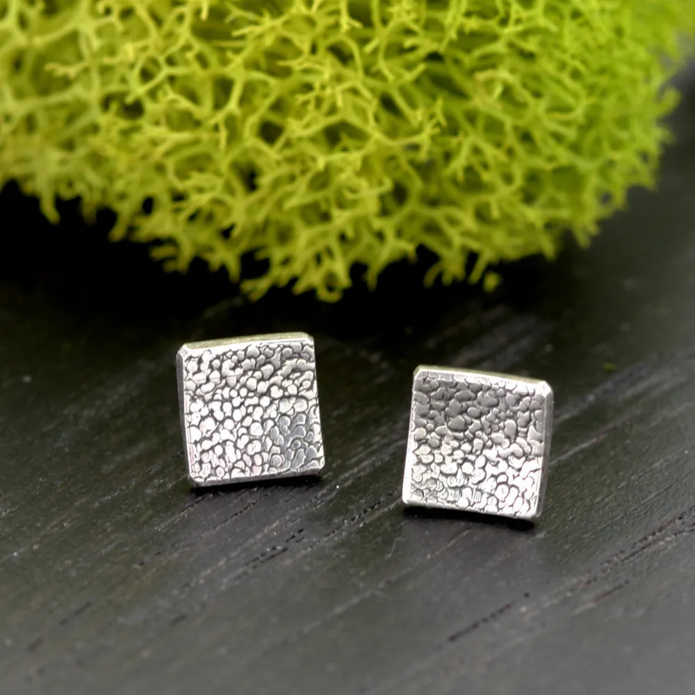 Tiny Silver Square Stud Earrings