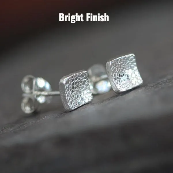 Tiny Silver Square Stud Earrings