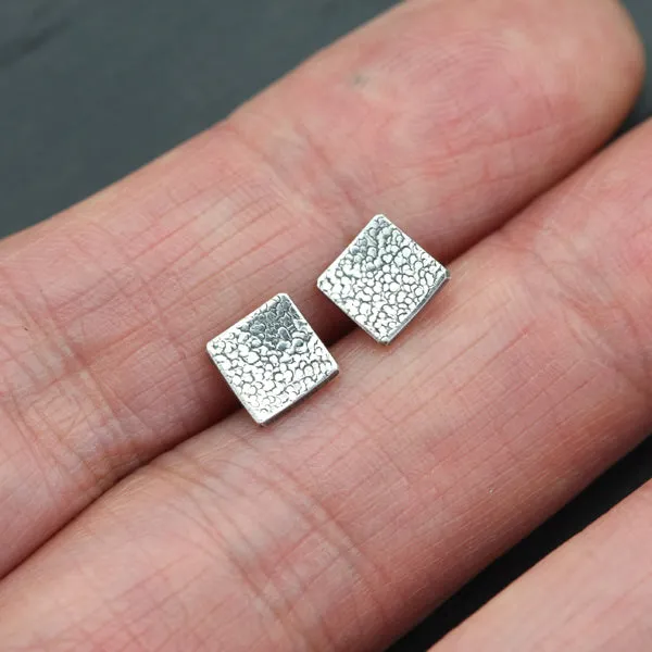 Tiny Silver Square Stud Earrings