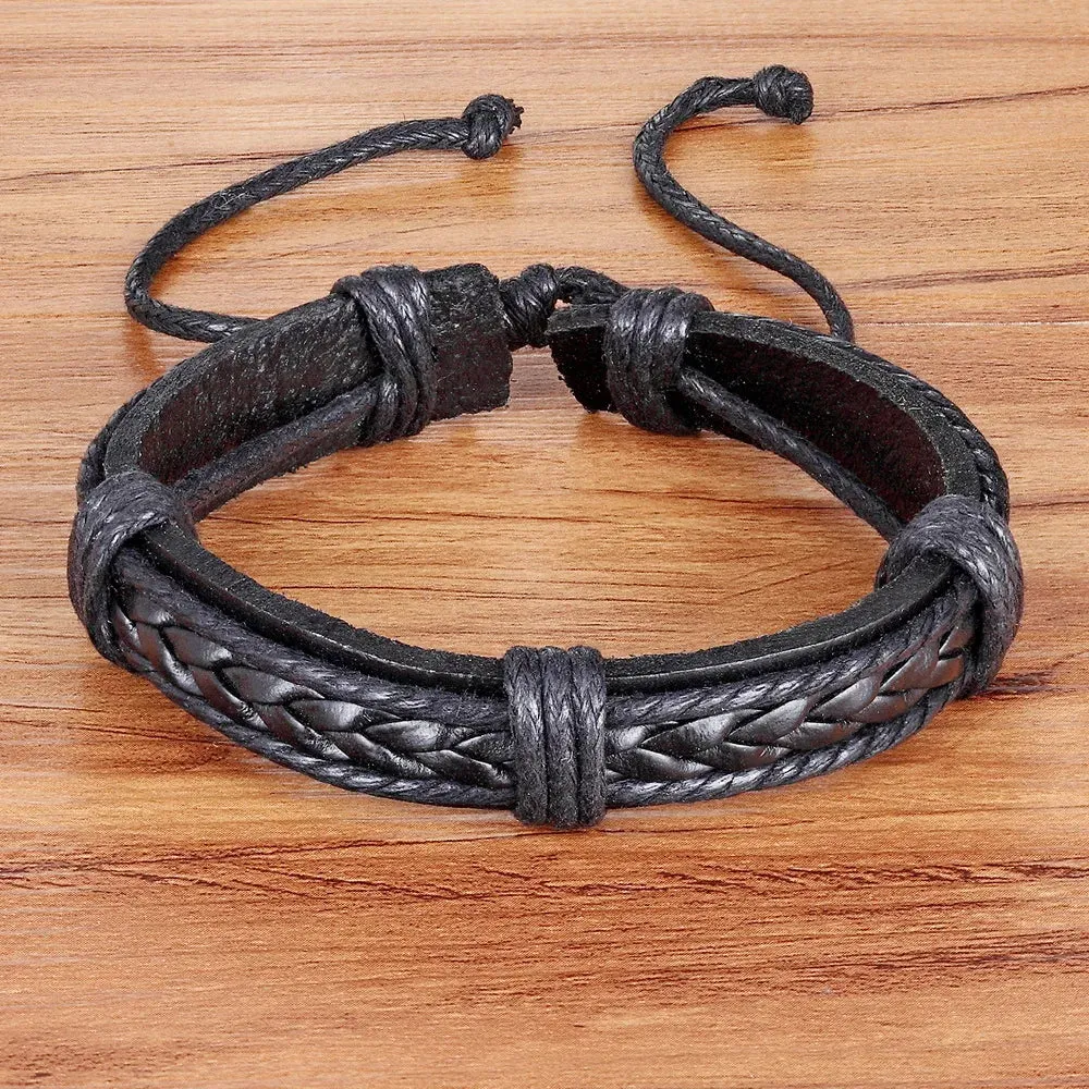 TYO Wholesale Bracelets New Fashion Charm Leather Bangle Men's Bracelets Popular Boys DIY Bandage Strand Handmade Weave Bracelet