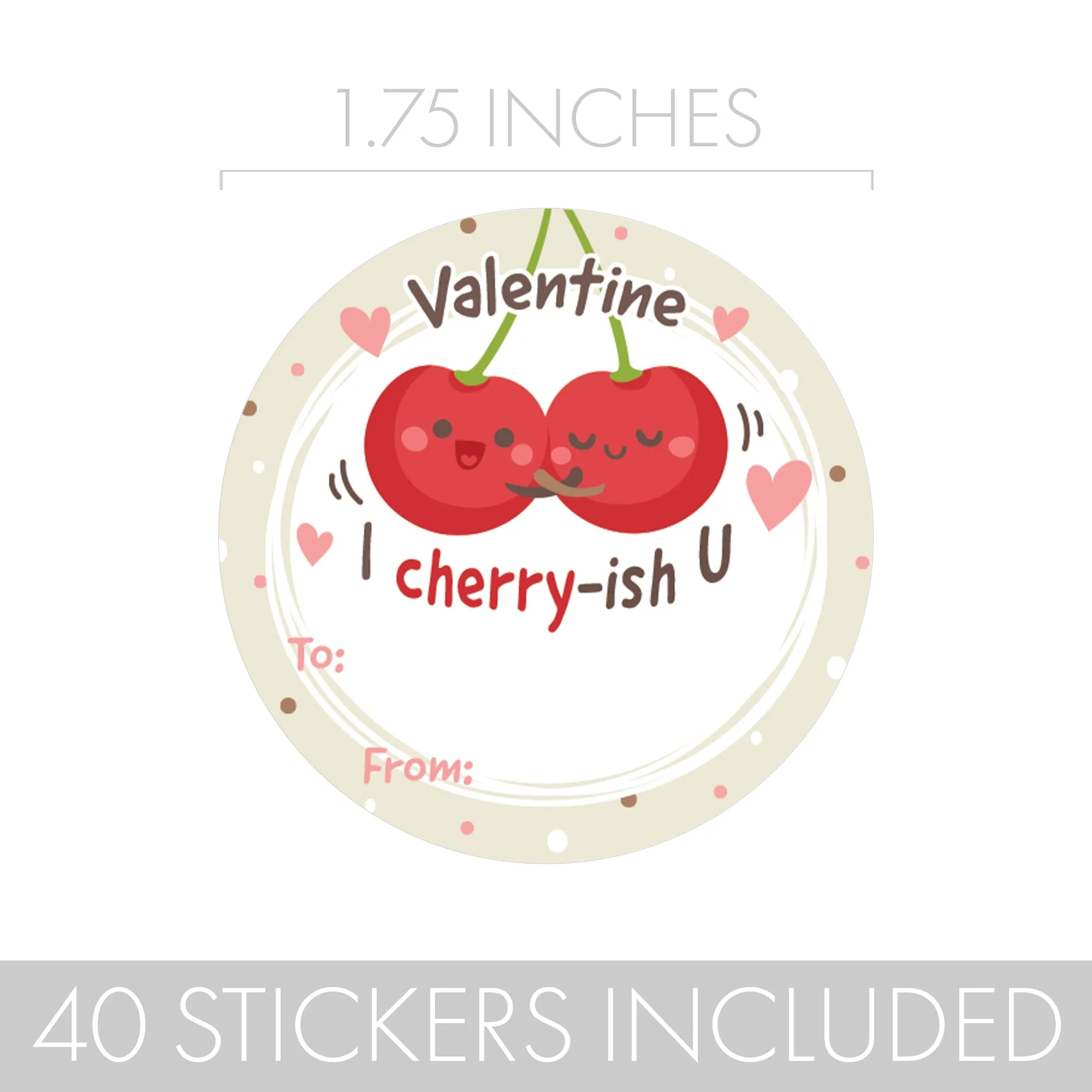 Valentine's Day Treat Stickers: Cute Fruit - 40 Circle Stickers