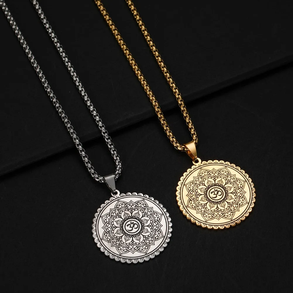 Vintage Buddhism Mandala Yoga Pendant OM Necklace Religious Geometry Meditation Amulet Stainless Steel Jewelry