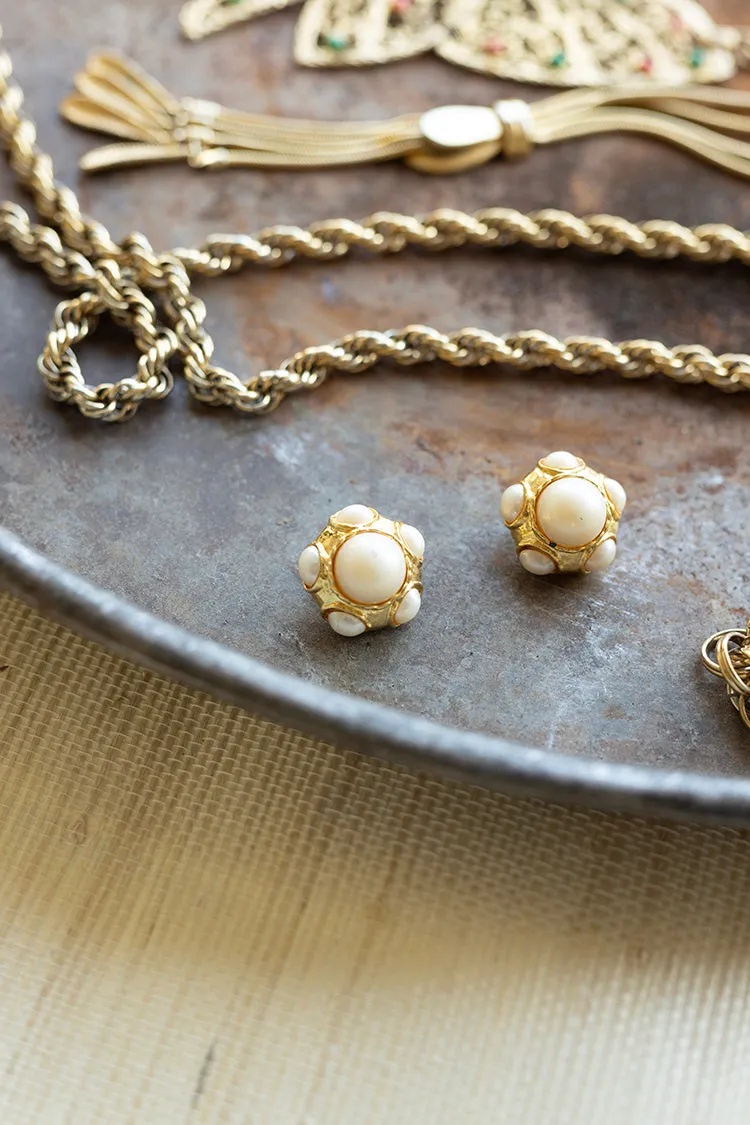 Vintage Gold Pearl Clip-On Earrings