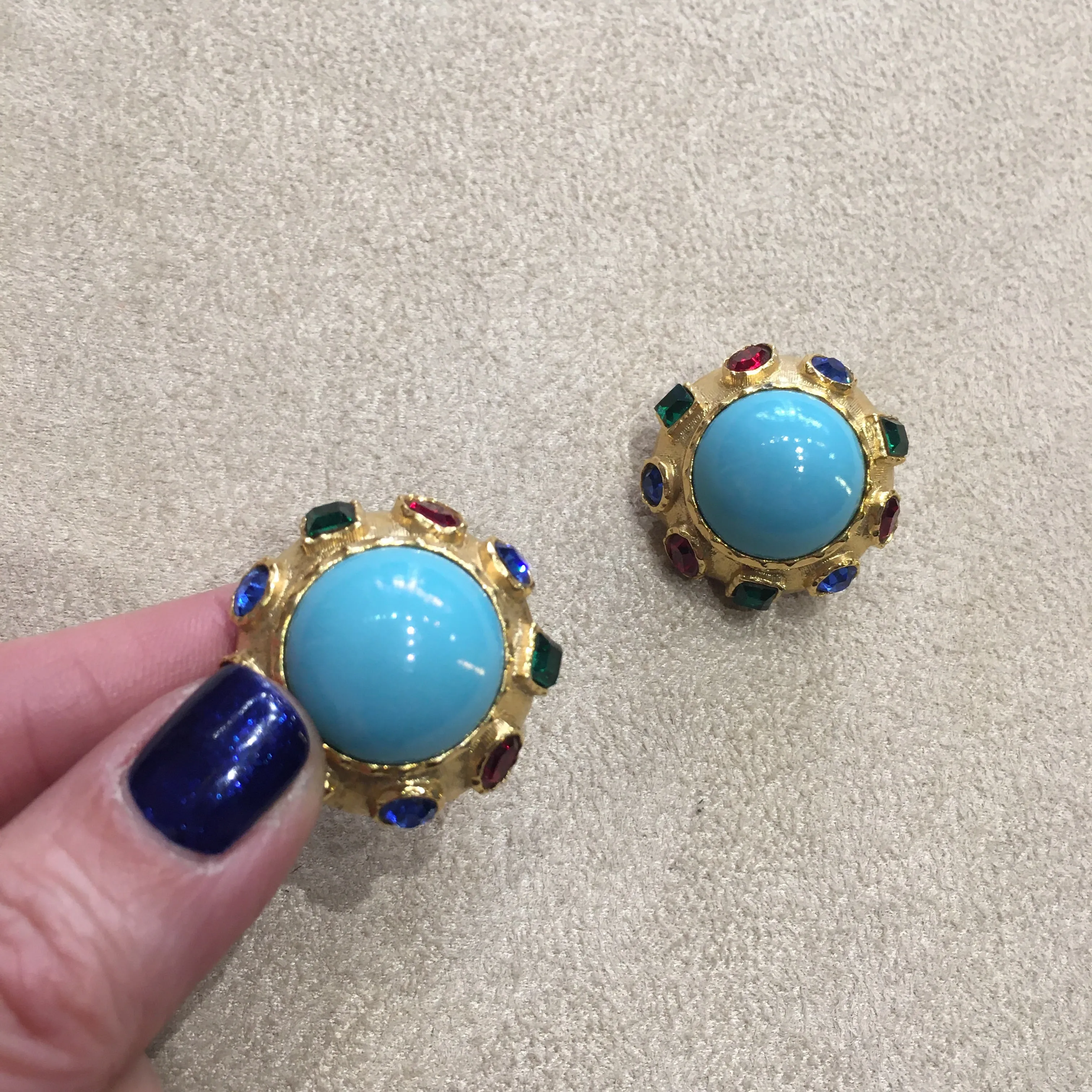 Vintage round multi colour turquoise clip on earrings