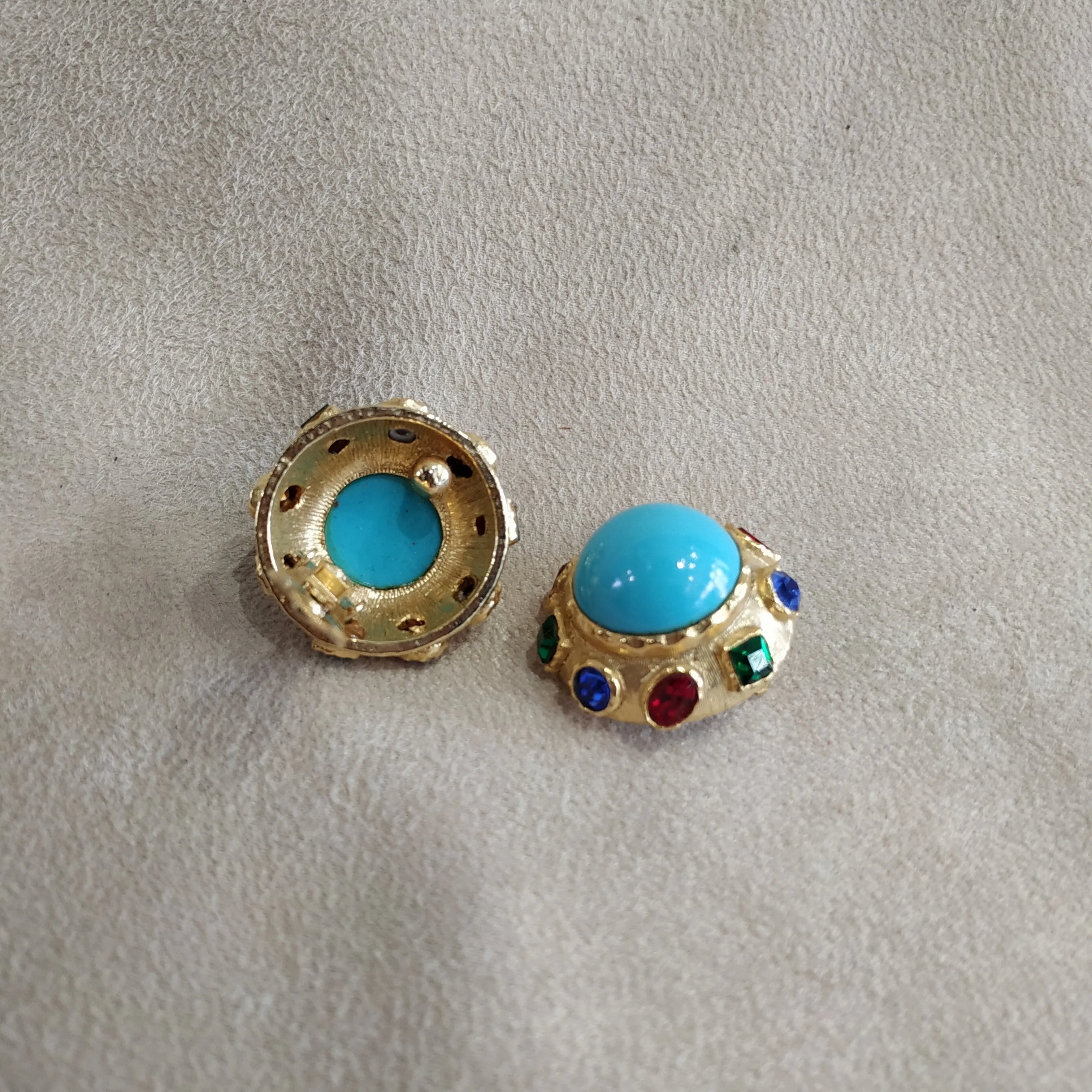 Vintage round multi colour turquoise clip on earrings