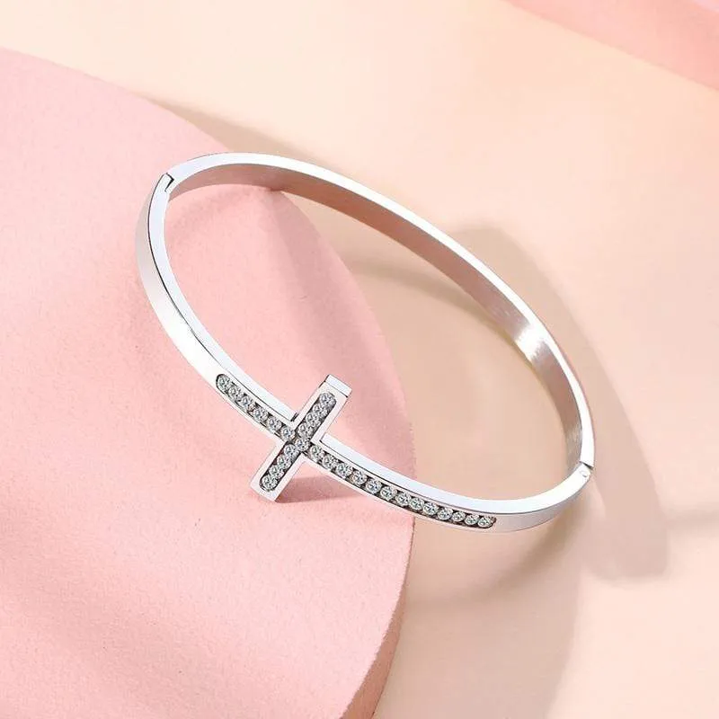 Women's Cross Bracelet <br> Silver Diamond