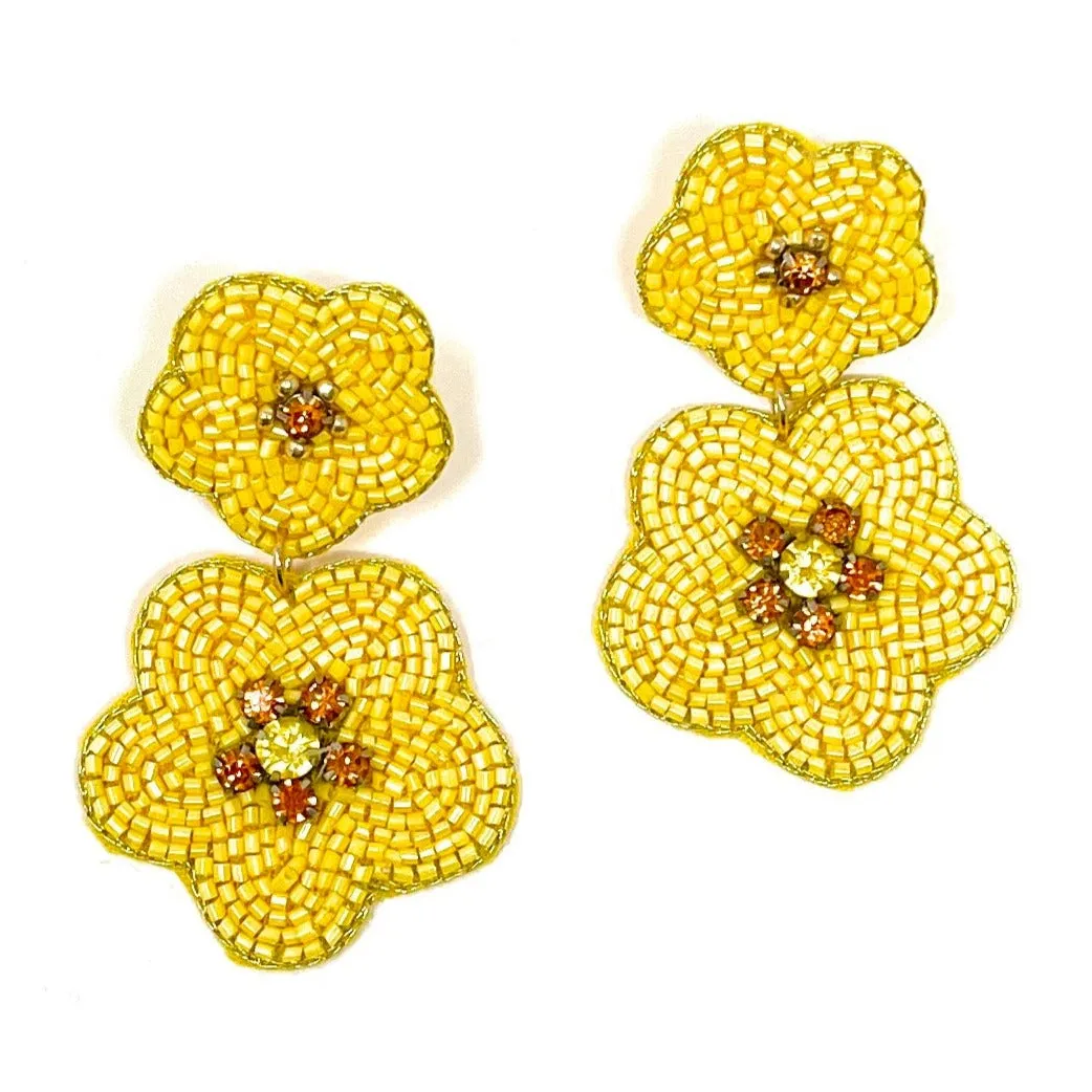 Yellow Flower Beaded Earrings